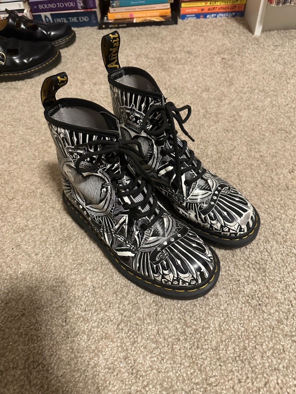 Dr. Martens Black & White Graphic 8-Eye Lace Boots